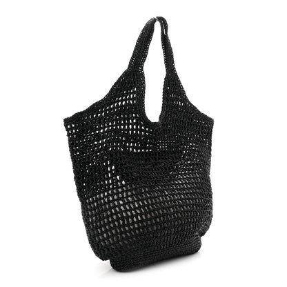 Prada Yarn Raffia Effect Crochet Logo Embroidered Shopping Tote Bag Black 3 of 9
