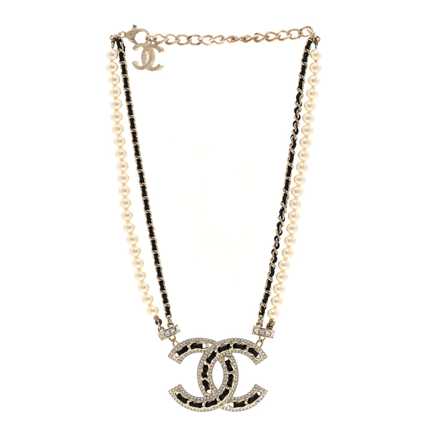 Chanel Crystal Pearl Lambskin CC Chain Choker Gold Black 3 of 6