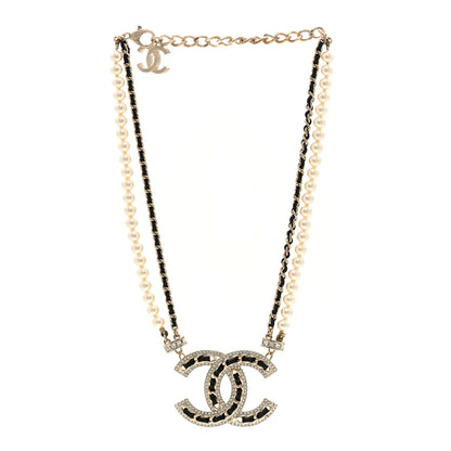 Chanel Crystal Pearl Lambskin CC Chain Choker Gold Black 3 of 6