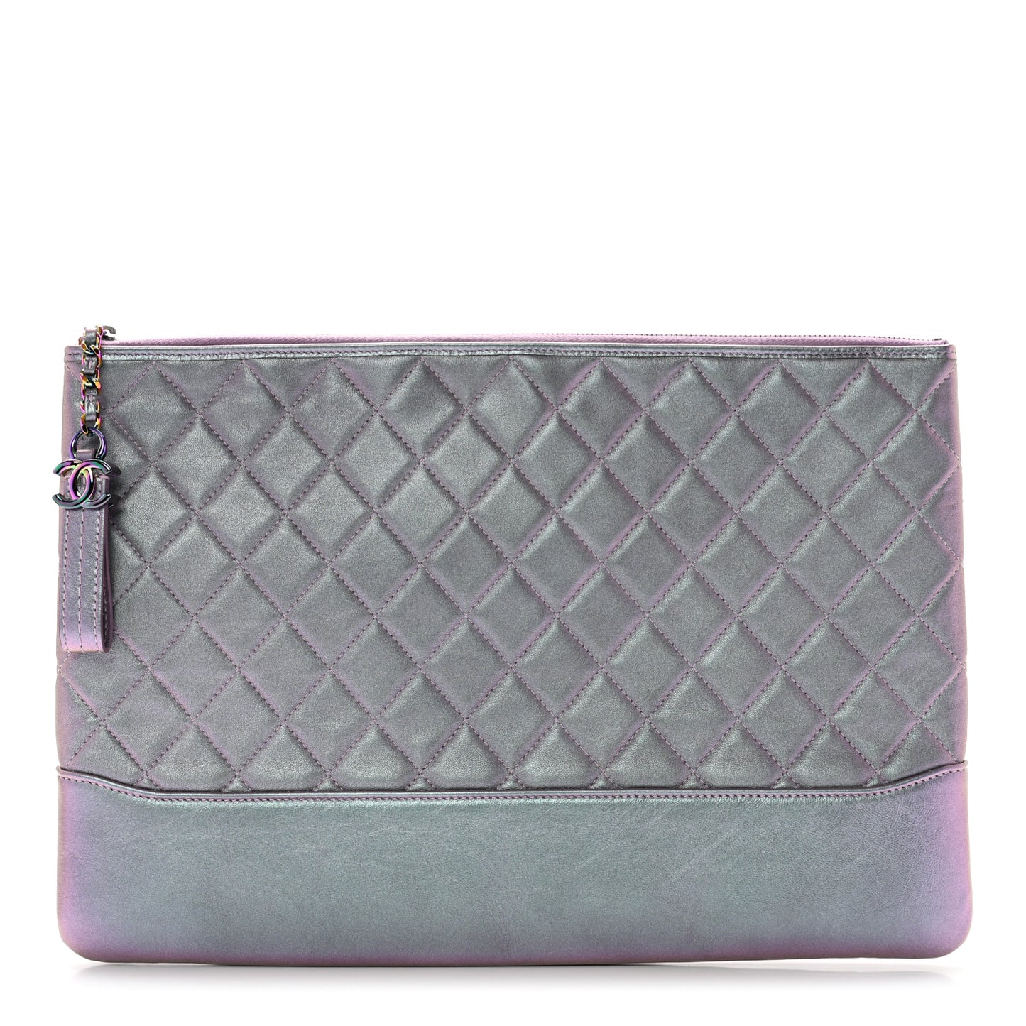 Iridescent Lambskin Quilted Large Gabrielle Cosmetic Case Light Purple