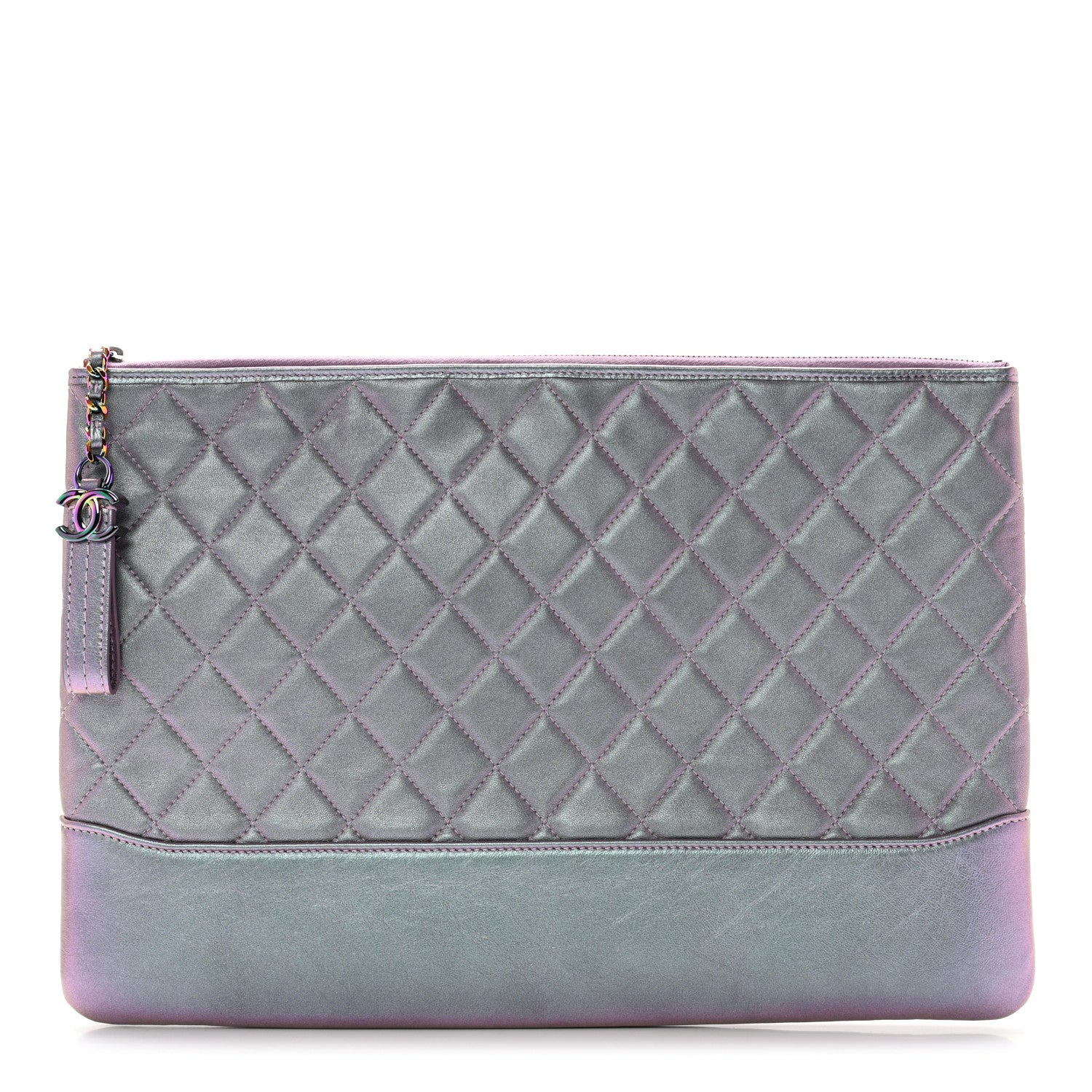 Chanel Iridescent Lambskin Quilted Large Gabrielle Cosmetic Case Light Purple 1 of 12