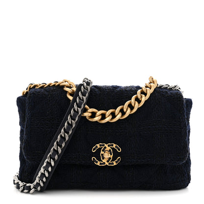 Chanel Tweed Quilted Large Chanel 19 Flap Navy Blue 1 of 10