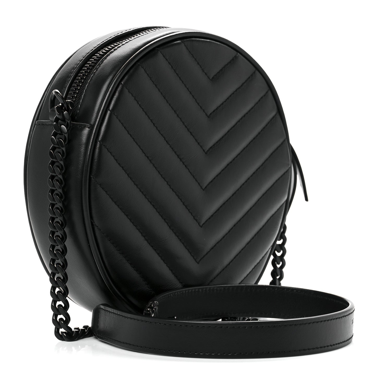 Calfskin Matelasse Chevron Round Vinyle Camera Bag Black