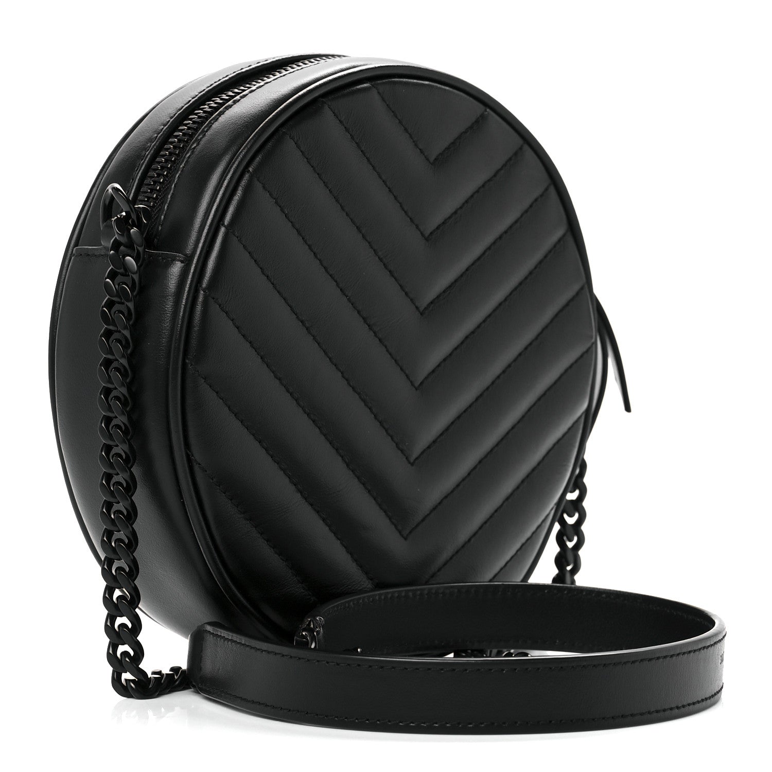 Saint Laurent Calfskin Matelasse Chevron Round Vinyle Camera Bag Black 3 of 12