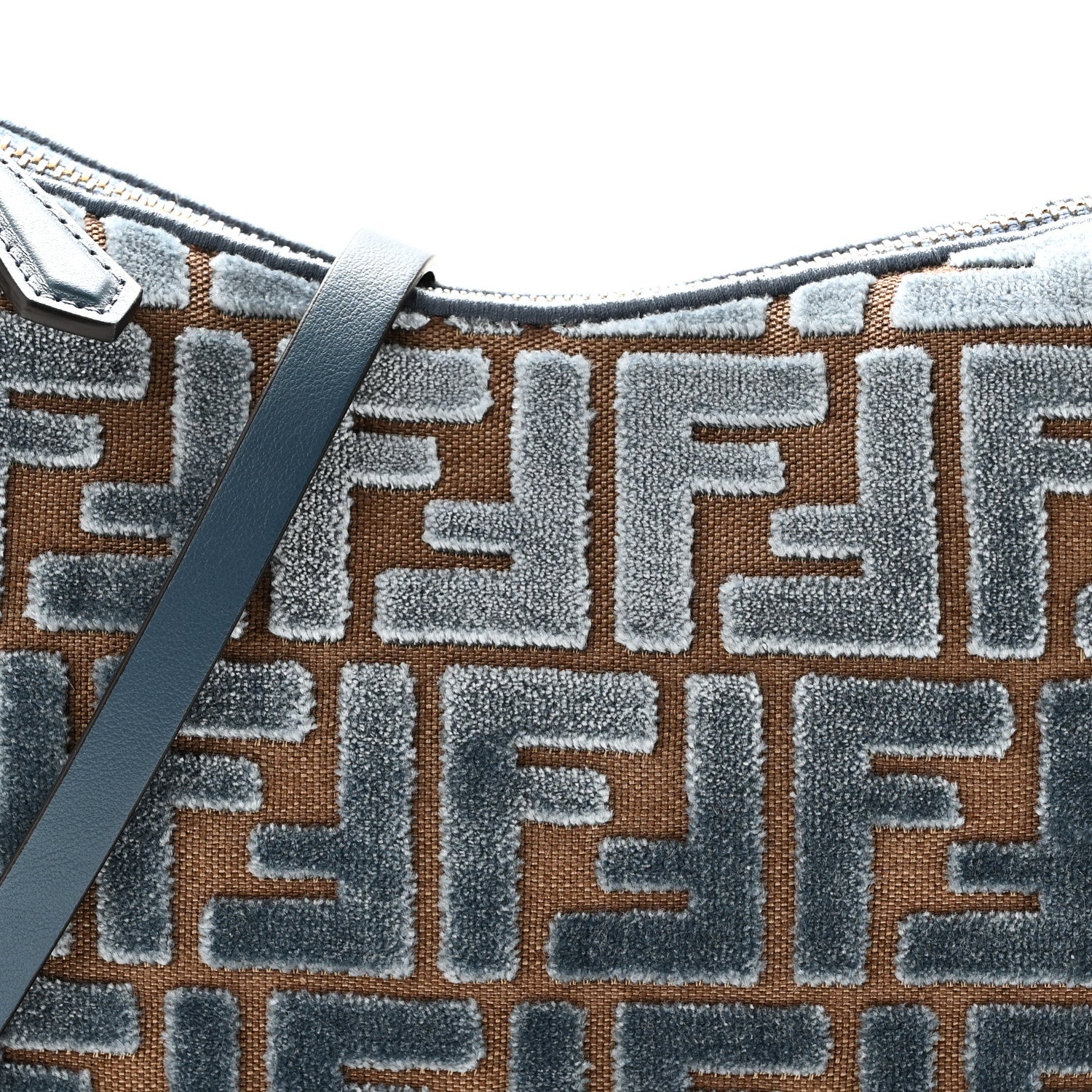 Fendi Velluto Jacquard F is Fendi Vitello Grace Mini Fendigraphy Hobo Bag Blue Brown 8 of 11