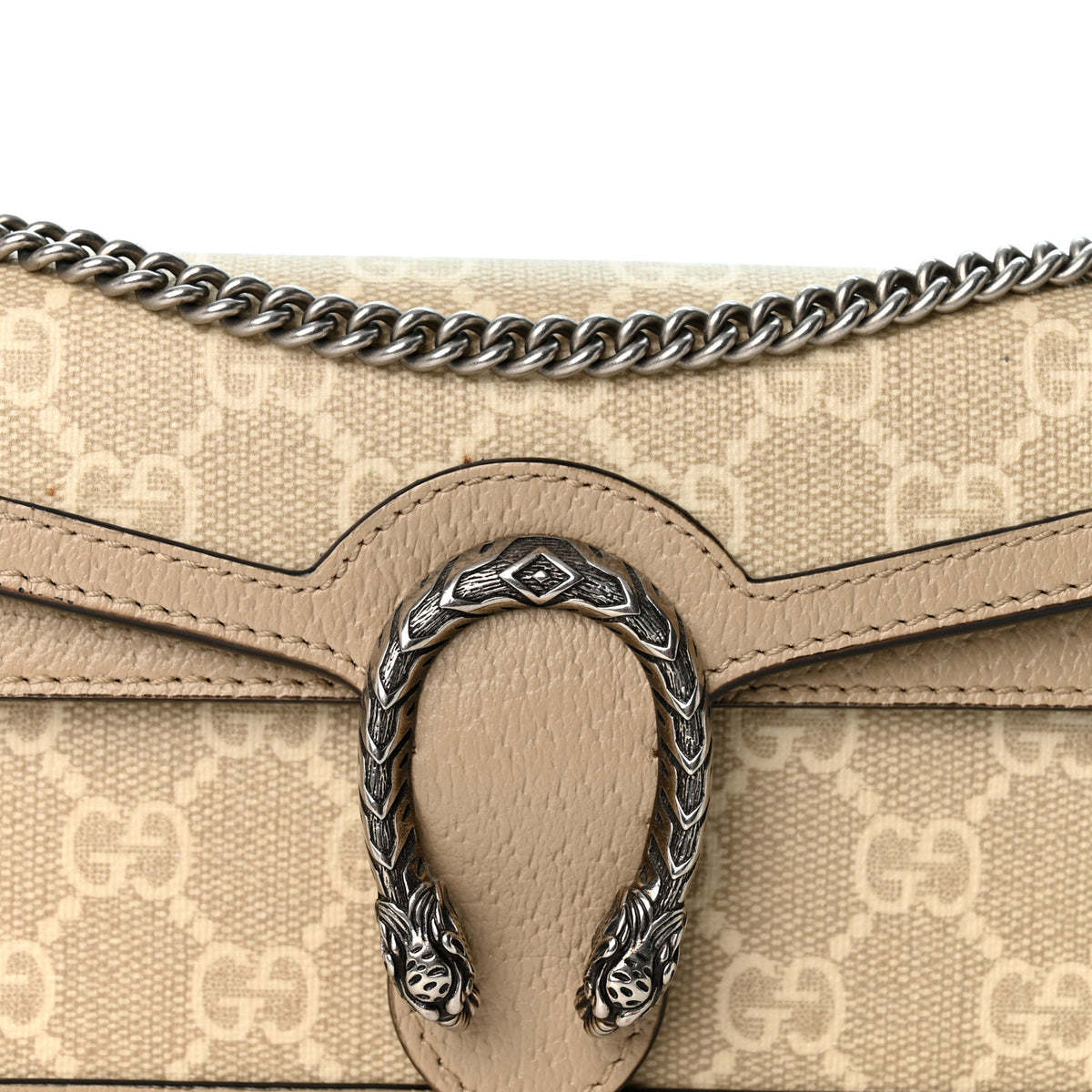 GG Supreme Monogram Textured Dollar Calfskin Super Mini Dionysus Shoulder Bag Beige Mystic White Oatmeal