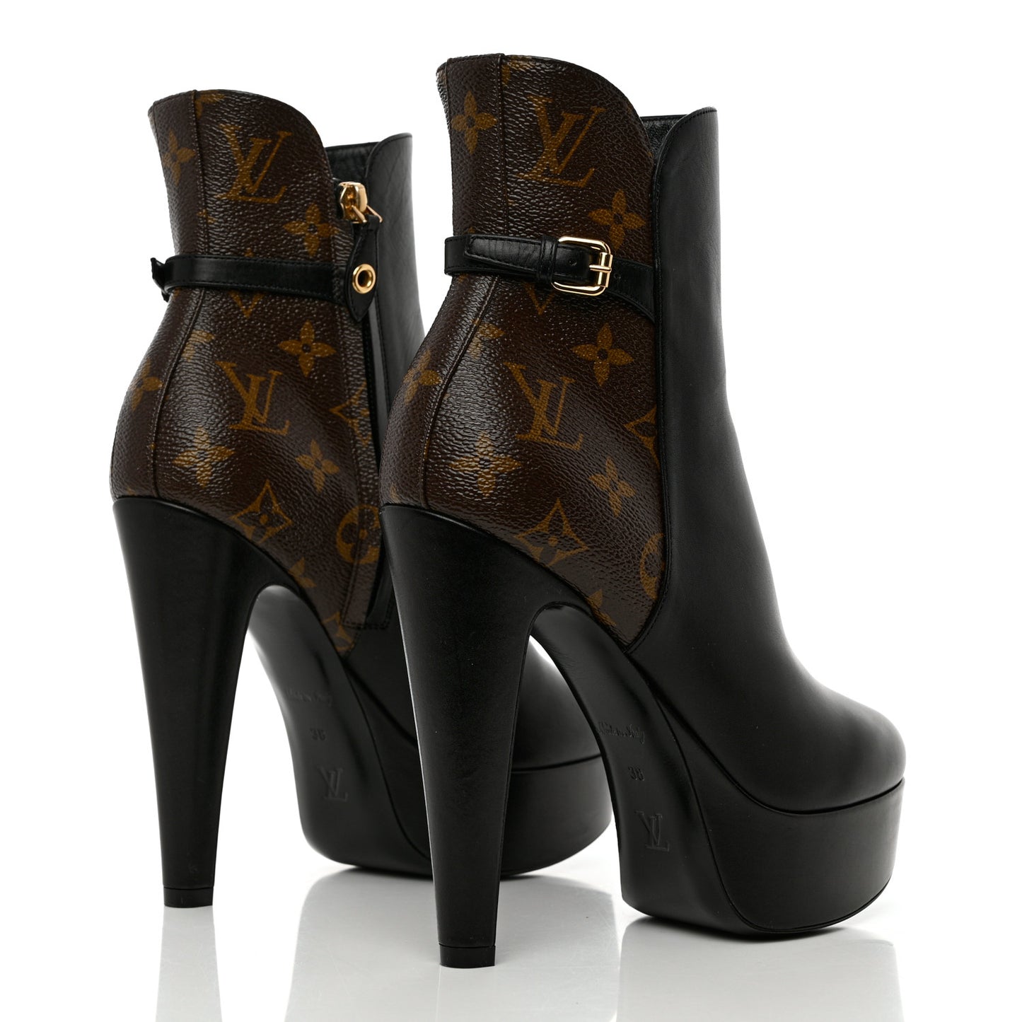 Calfskin Monogram Afterglow Platform Ankle Boots 38 Black