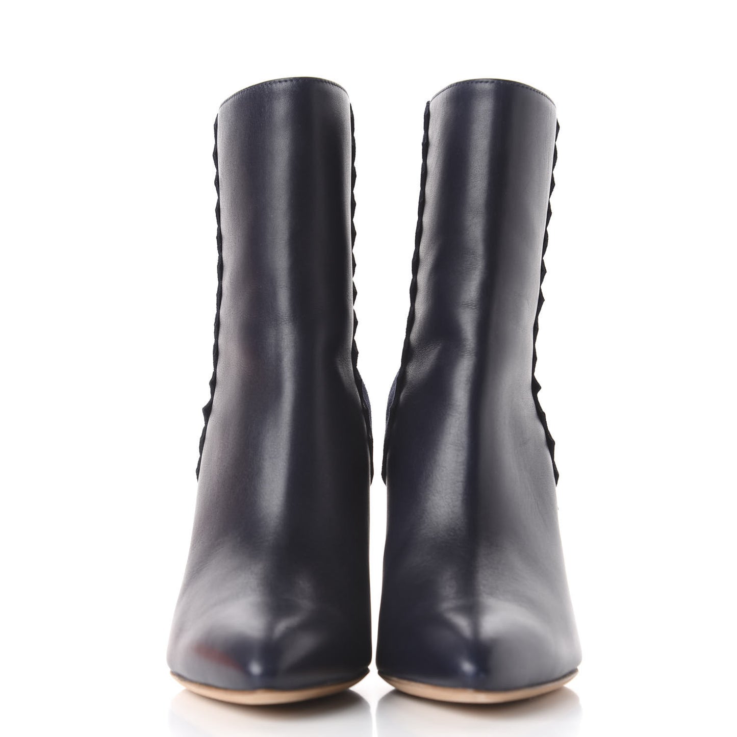 Calfskin Velvet Goatskin Womens Proof Low Boot 37.5 Bleu Marine