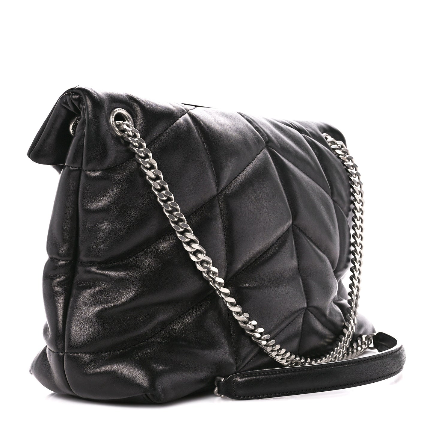 Lambskin Quilted Medium Loulou Puffer Monogram Chain Satchel Black