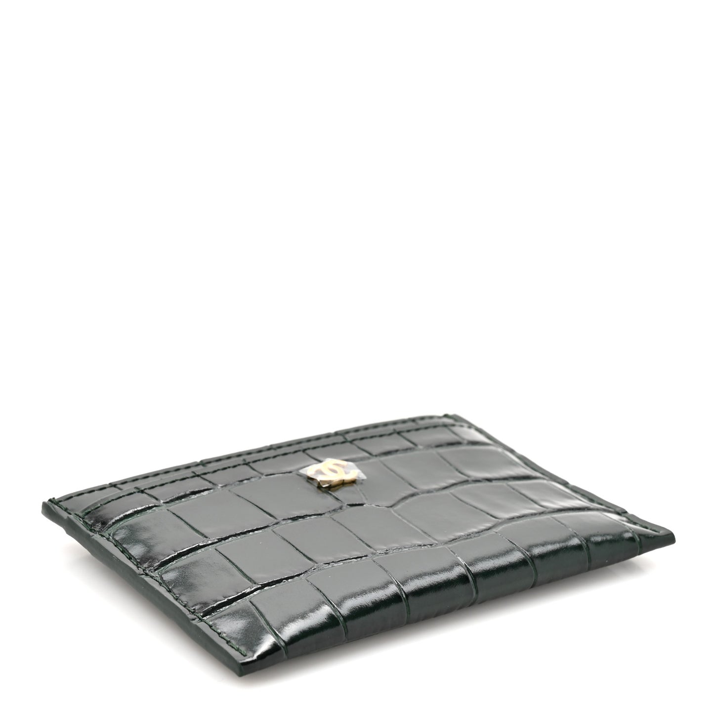 Calfskin Crocodile Embossed Crococo Card Holder Emerald