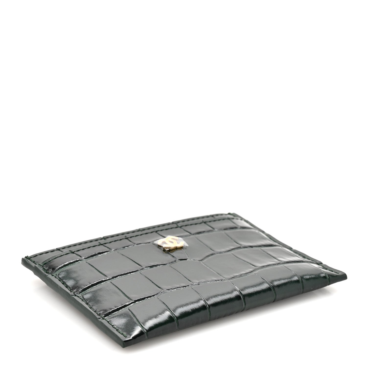 Chanel Calfskin Crocodile Embossed Crococo Card Holder Emerald 4 of 8