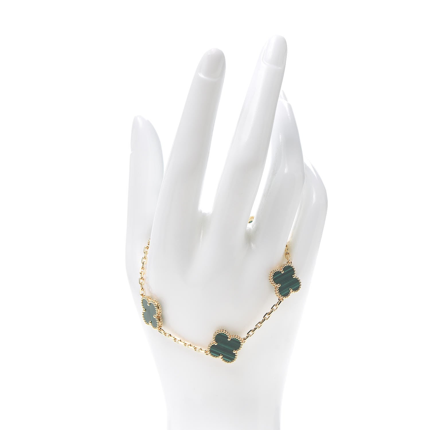 Van Cleef & Arpels 18K Yellow Gold Malachite 5 Motifs Vintage Alhambra Bracelet 2 of 8