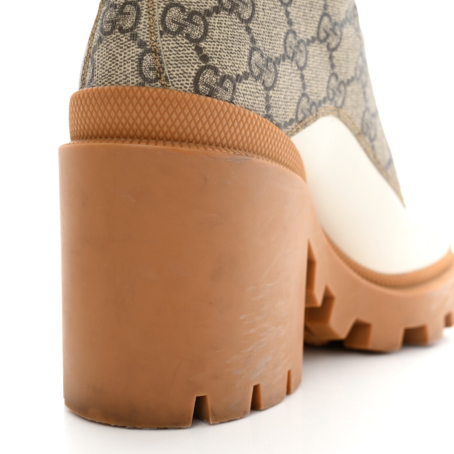 Calfskin GG Supreme Monogram Nappa Quilted Lace Up Ankle Boots 37 Mystic White Beige