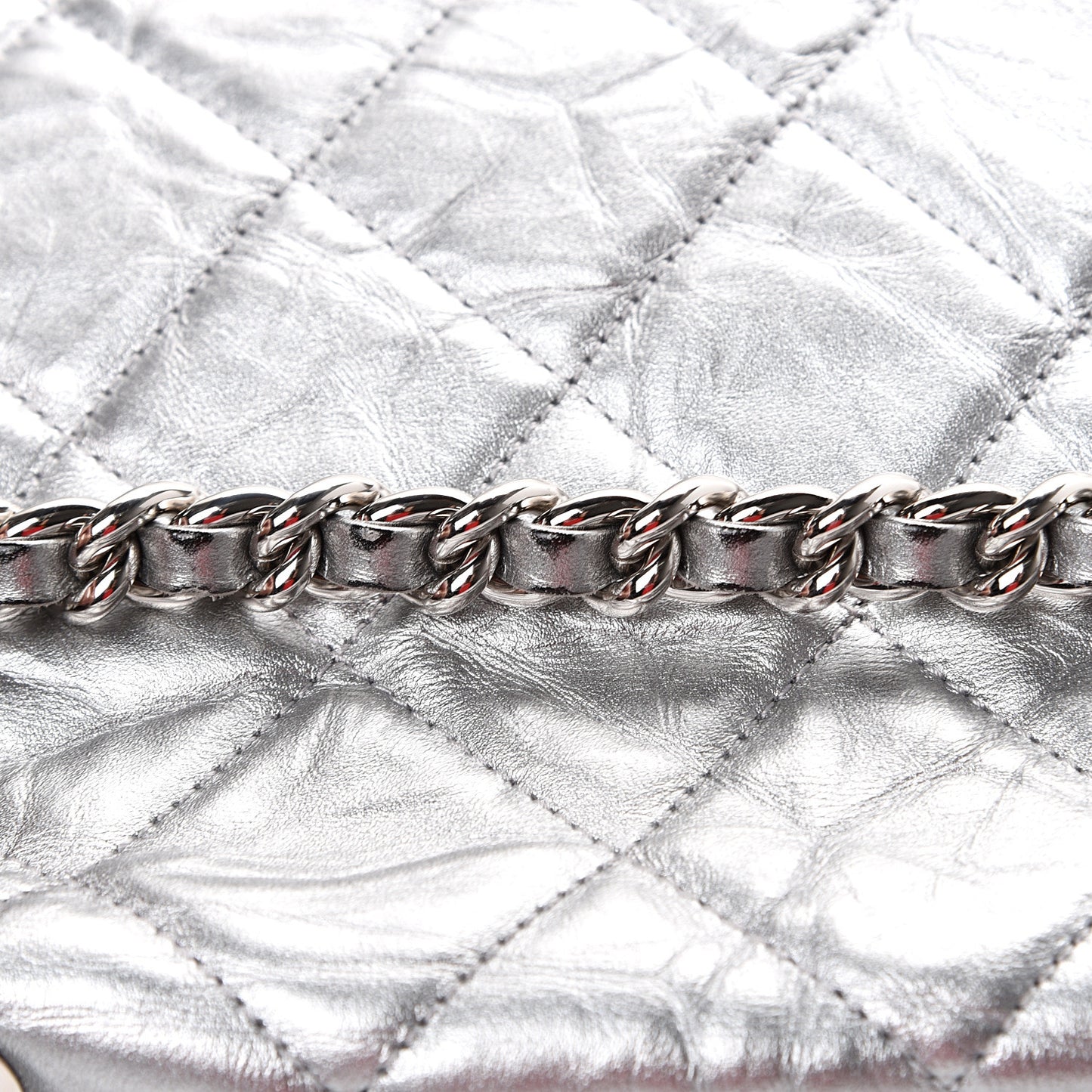 Metallic Crumpled Calfskin Big Bang Large Flap Bag Silver