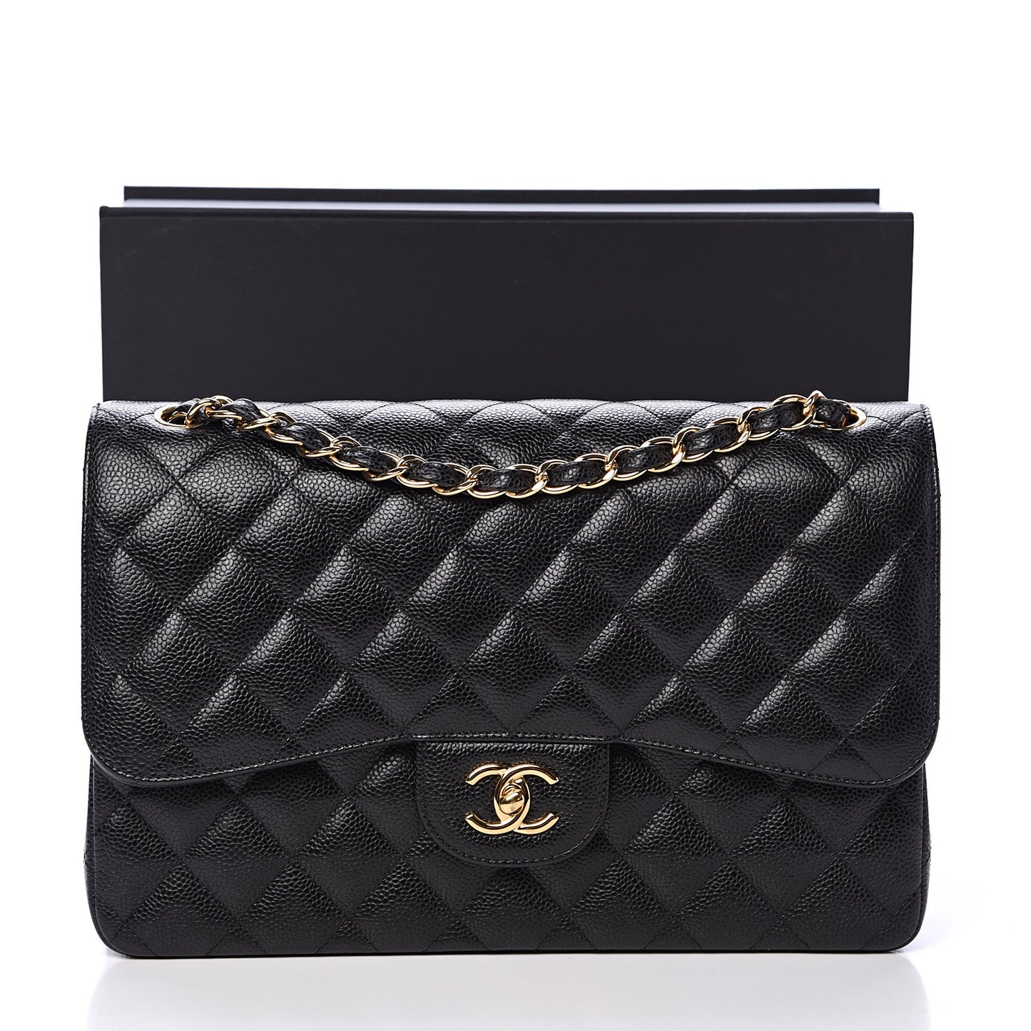 Caviar Quilted Jumbo Double Flap Black