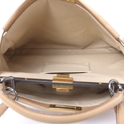 Fendi Goatskin Large Peekaboo Iconic Satchel Beige Latte Black 4 of 12