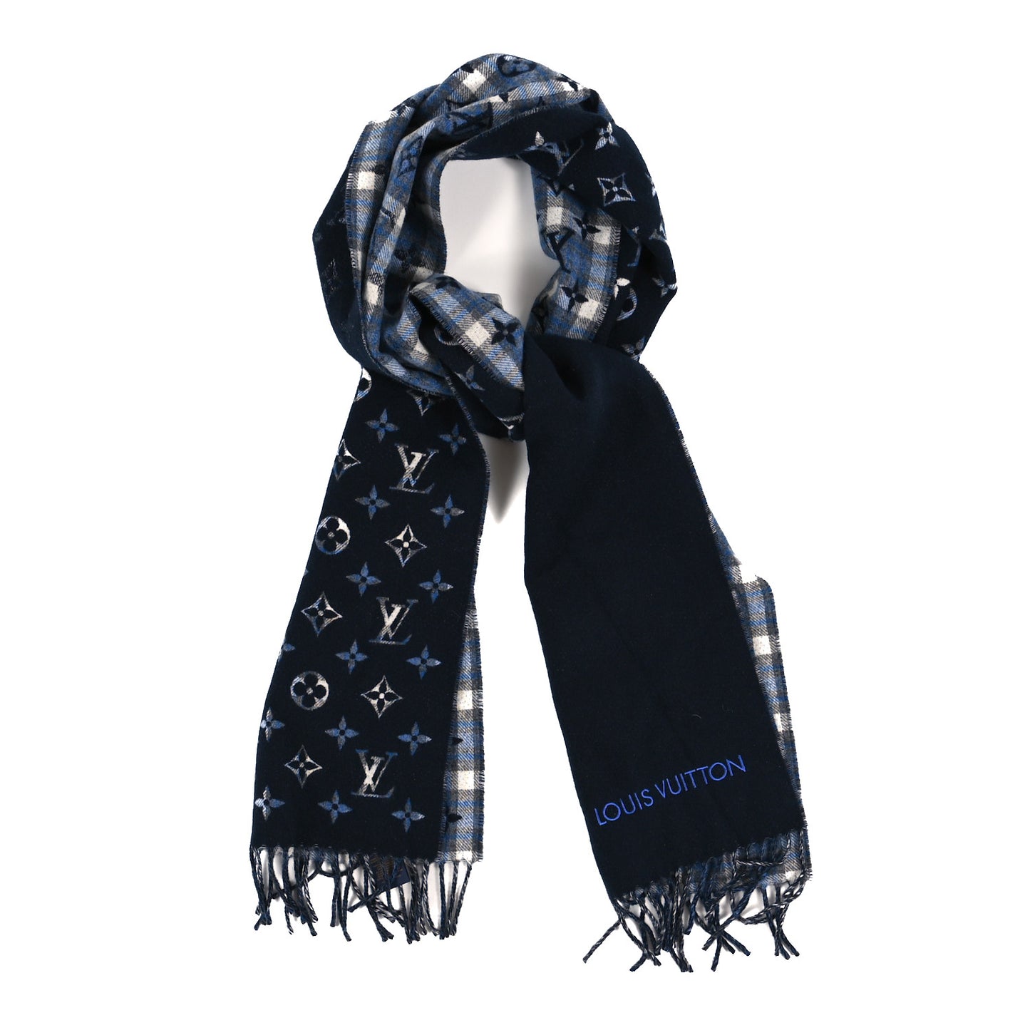 Cashmere Monogram Gradient Tartan City Scarf Blue