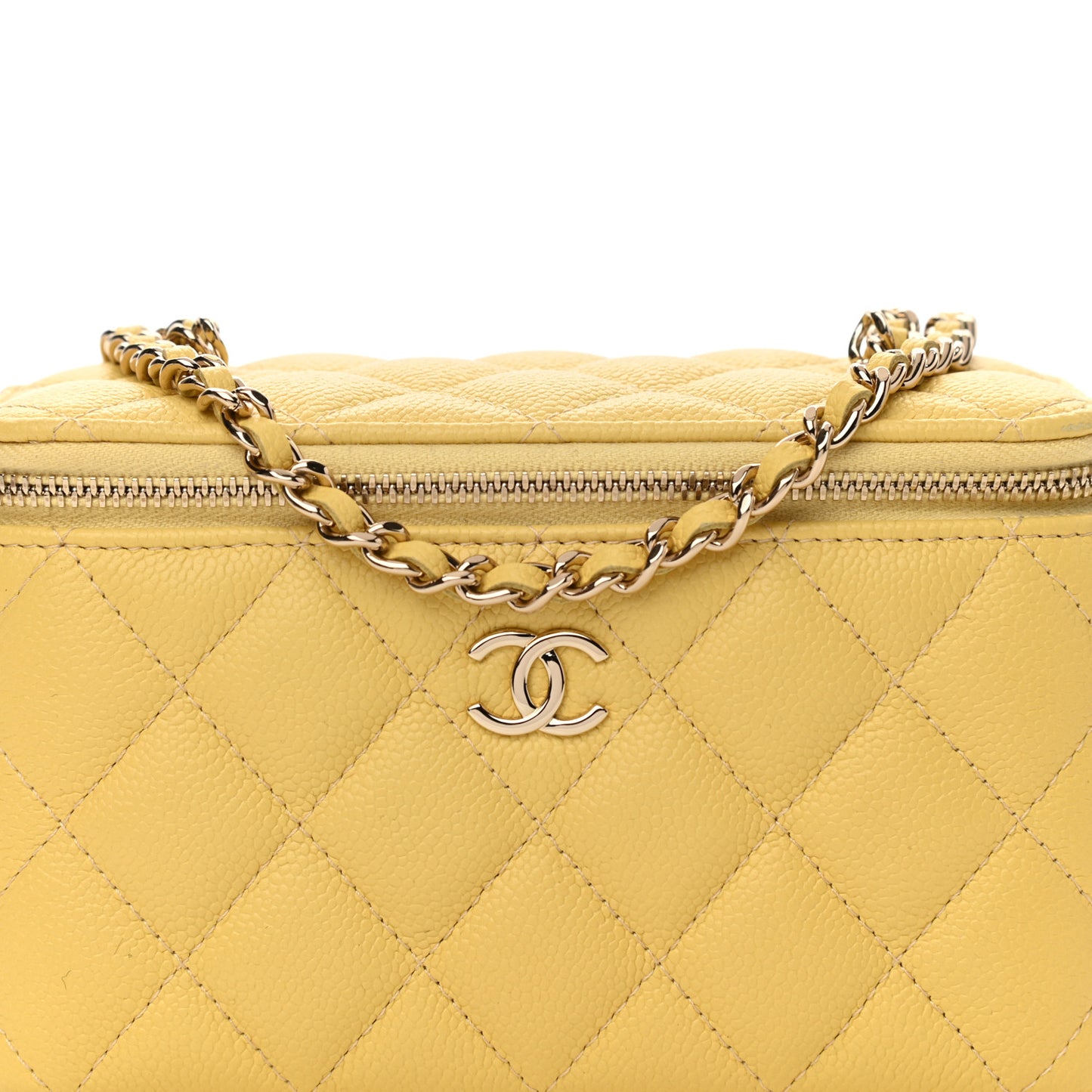Caviar Quilted Small Tiny CC Vanity Case With Chain Yellow