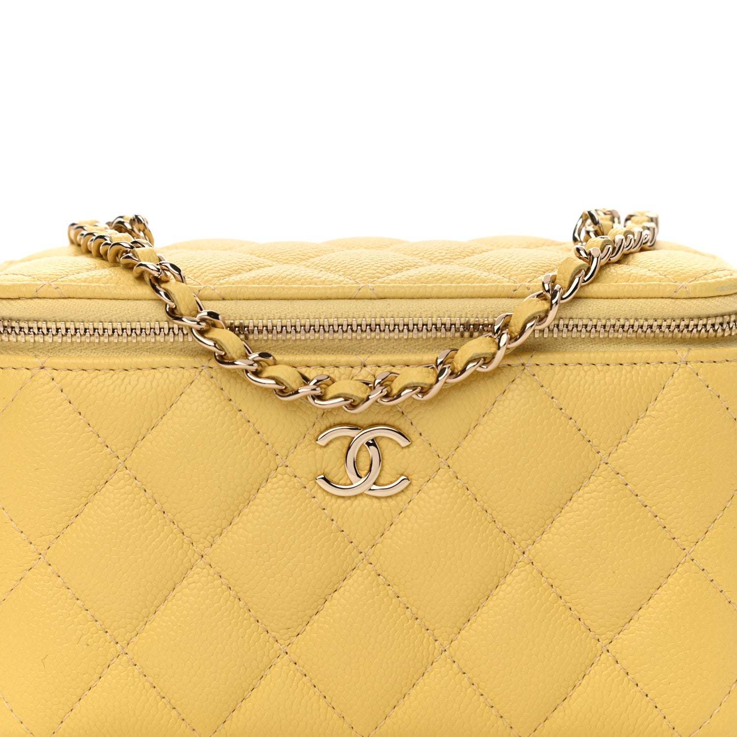 Chanel Caviar Quilted Small Tiny CC Vanity Case With Chain Yellow 8 of 11
