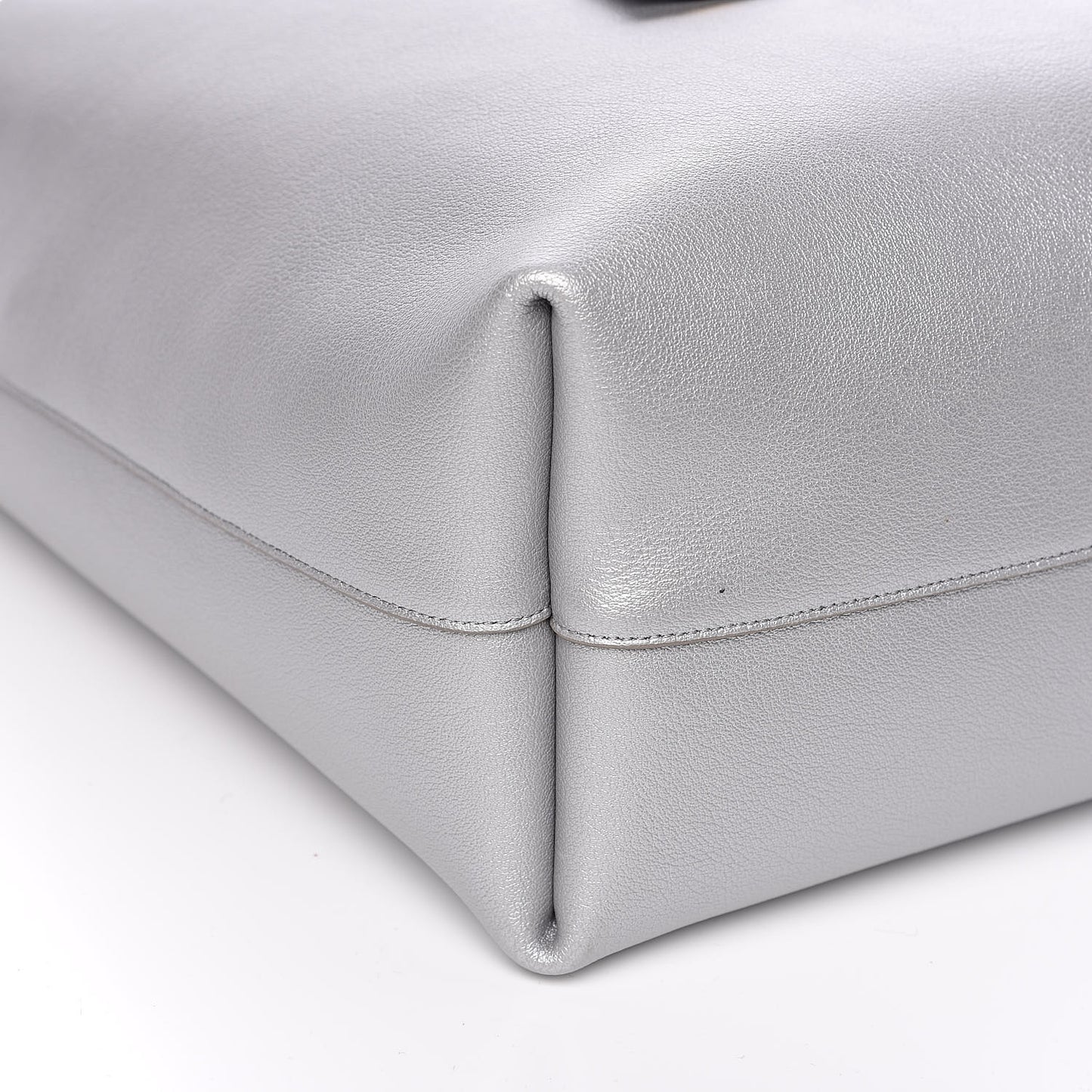 Metallic Calfskin Large Shopping Tote Silver