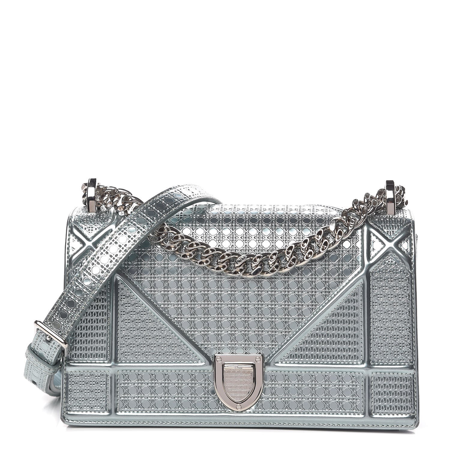 Christian Dior Metallic Patent Micro-Cannage Small Diorama Flap Bag Azur 1 of 13