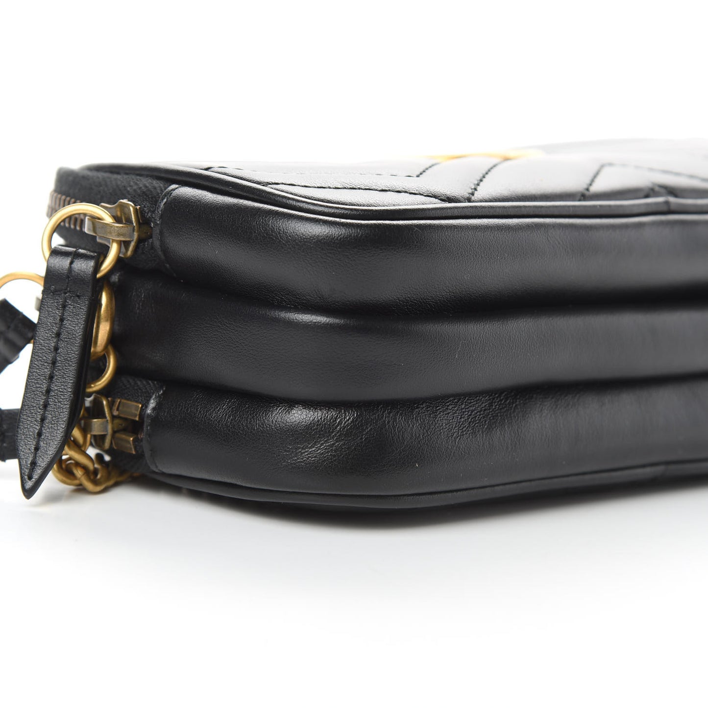 Calfskin Matelasse Mini GG Marmont Chain Crossbody Bag Black