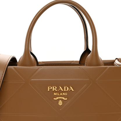 Prada Soft Calfskin Triangolo Symbole Embossed Mini Tote Caramel 4 of 8