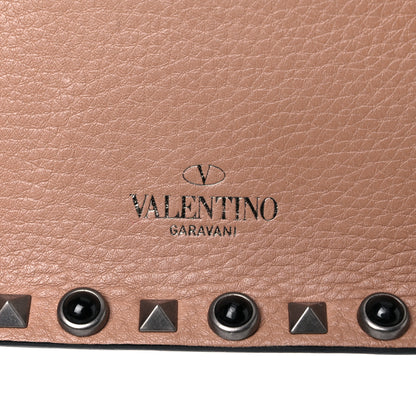 Valentino Garavani Pebbled Calfskin Onyx Small Rockstud Rolling Wristlet Clutch Soft Noisette 14 of 15