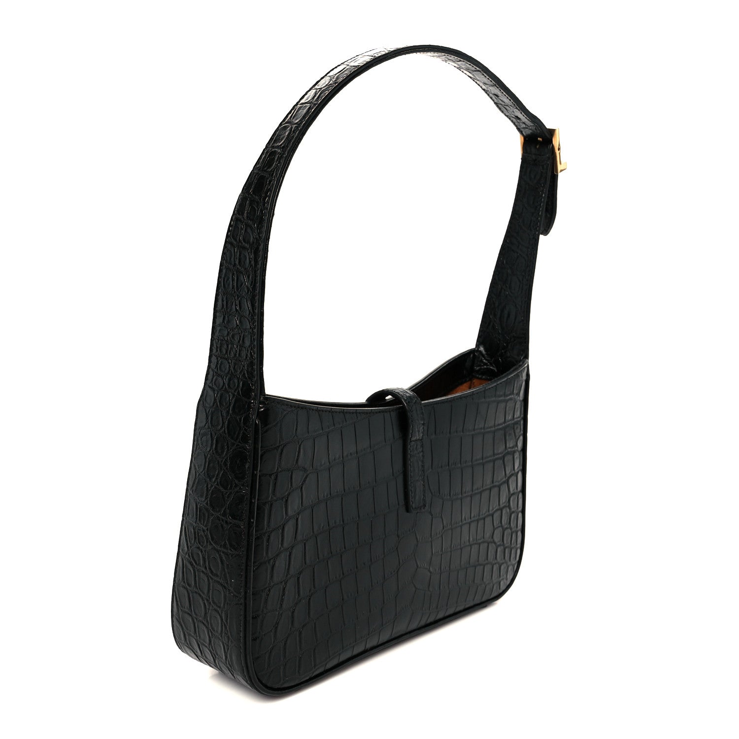 Saint Laurent Calfskin Crocodile Embossed Le 5 A 7 Hobo Black 3 of 11