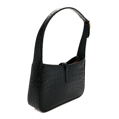 Saint Laurent Calfskin Crocodile Embossed Le 5 A 7 Hobo Black 3 of 11