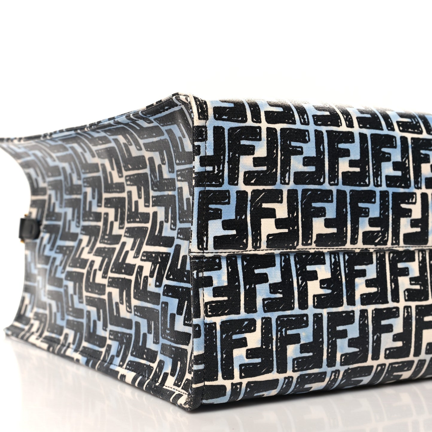 X JOSHUA VIDES Coated Canvas FF Cloudy Shopping Tote White Celeste Black