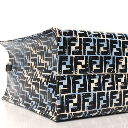 Fendi X JOSHUA VIDES Coated Canvas FF Cloudy Shopping Tote White Celeste Black 9 of 12
