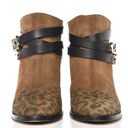 Jimmy Choo Suede Leopard Print Melba Ankle Boots 37 Brown 2 of 11