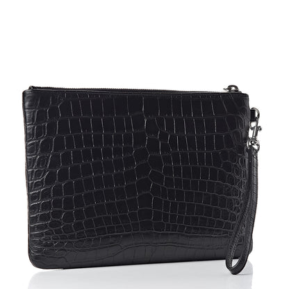 Saint Laurent Calfskin Crocodile Embossed Monogram Zip Pouch Black 3 of 10