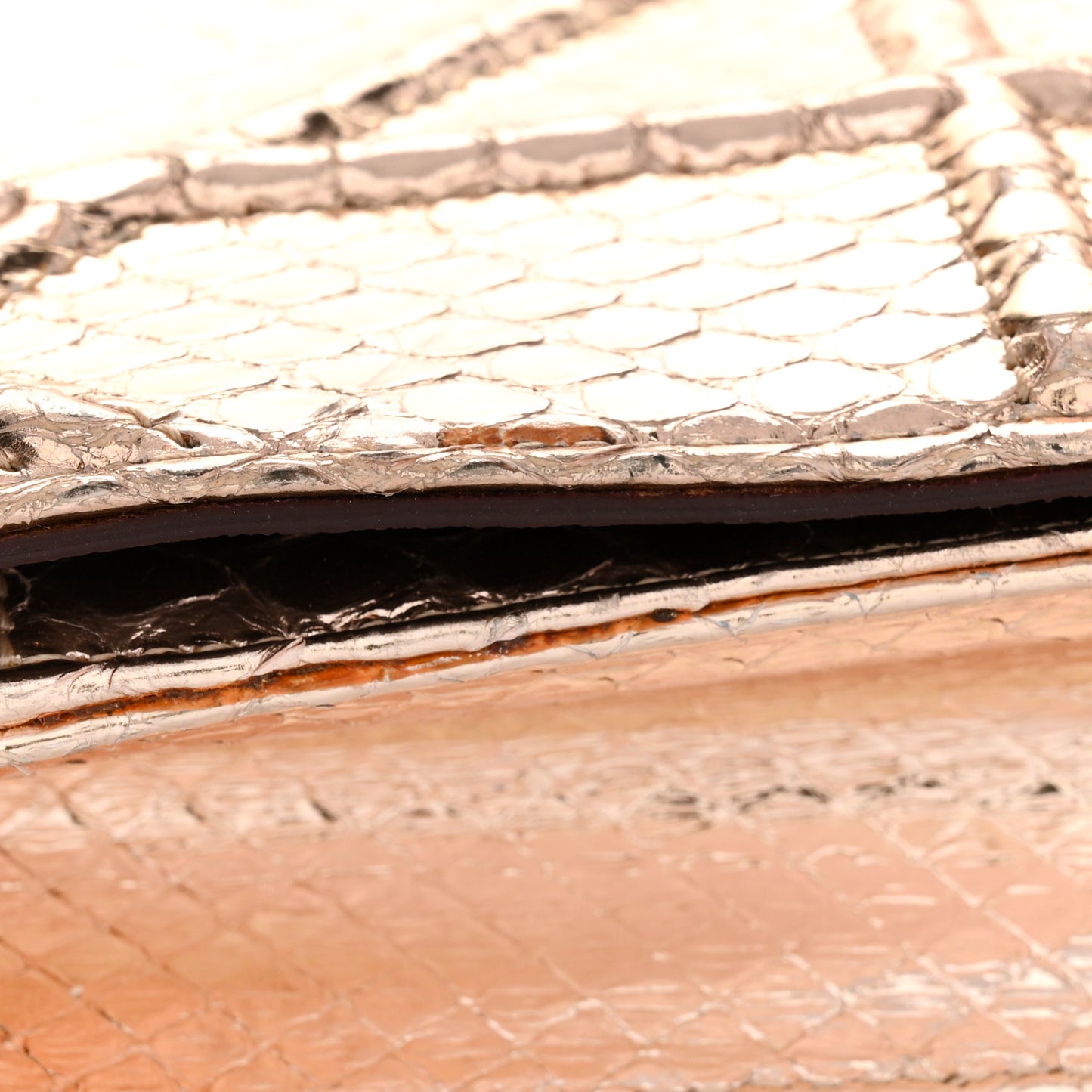 Snakeskin Diorama Wallet on Chain Pouch Rose Gold