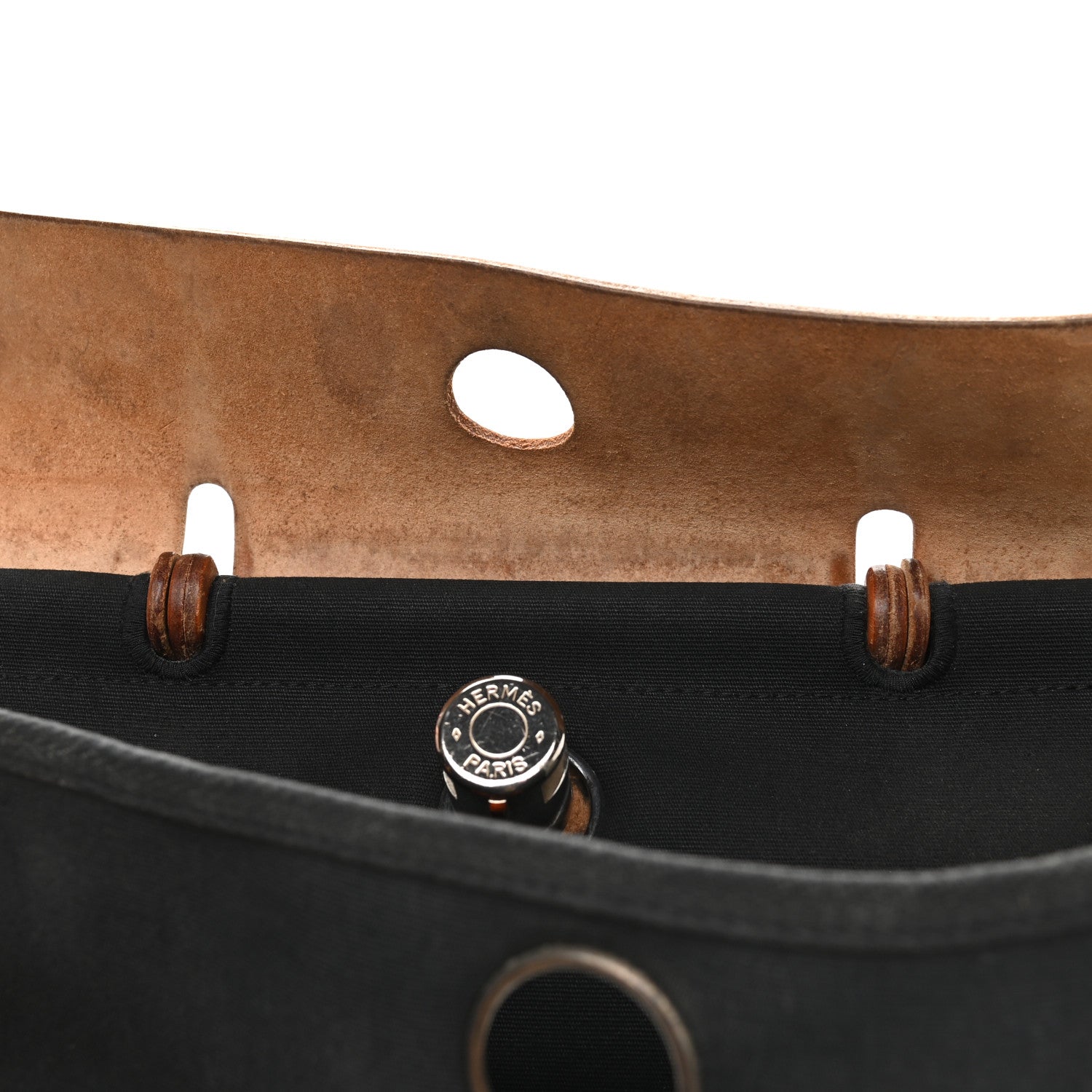 Hermes Toile Vache Calfskin Herbag PM 30 Black Natural 12 of 21