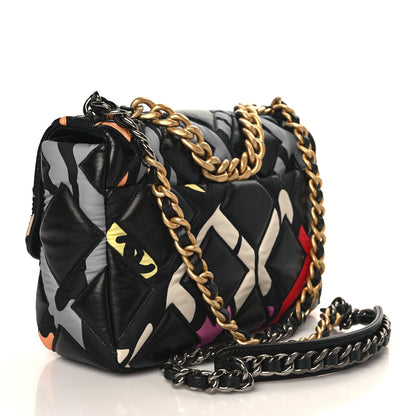 Chanel Lambskin Printed Fabric Medium Chanel 19 Flap Black Multicolor 3 of 9