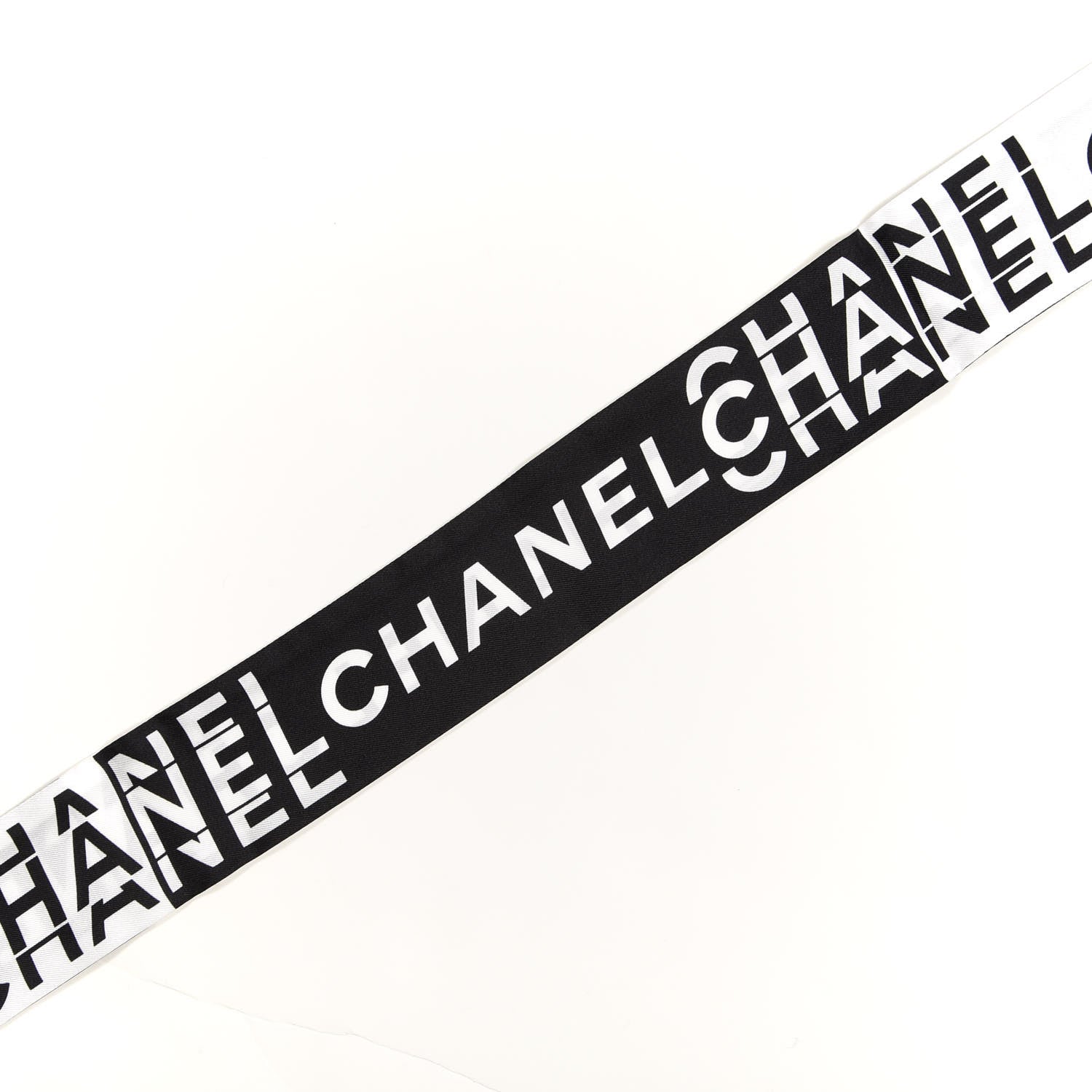 Chanel Silk Logo Slim Bandeau Scarf Black White 3 of 4
