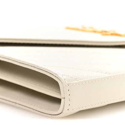 Saint Laurent Grain De Poudre Matelasse Chevron Monogram Chain Wallet Crema Soft 8 of 10
