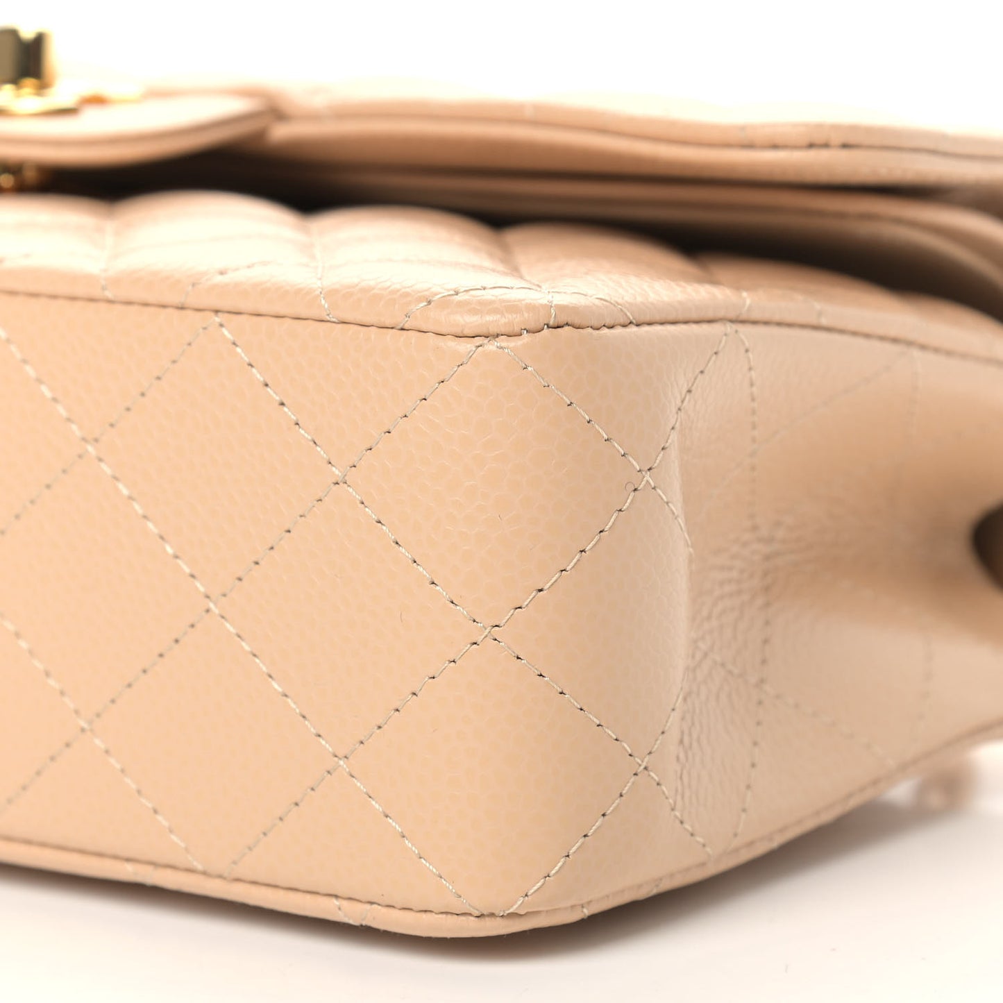 Caviar Quilted Small Double Flap Beige