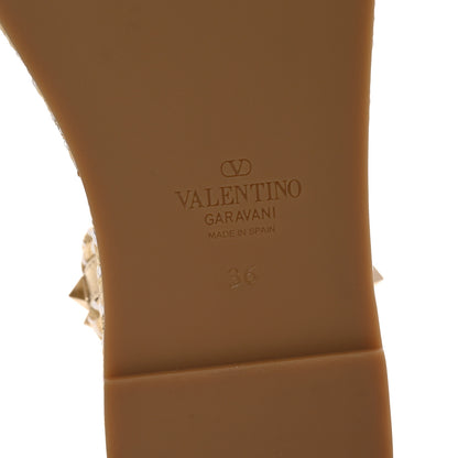 Valentino Garavani Laminated Nappa Rockstud Flatform Espadrille 45MM Sandals 36 Natural Ivory Gold Platinum 7 of 8