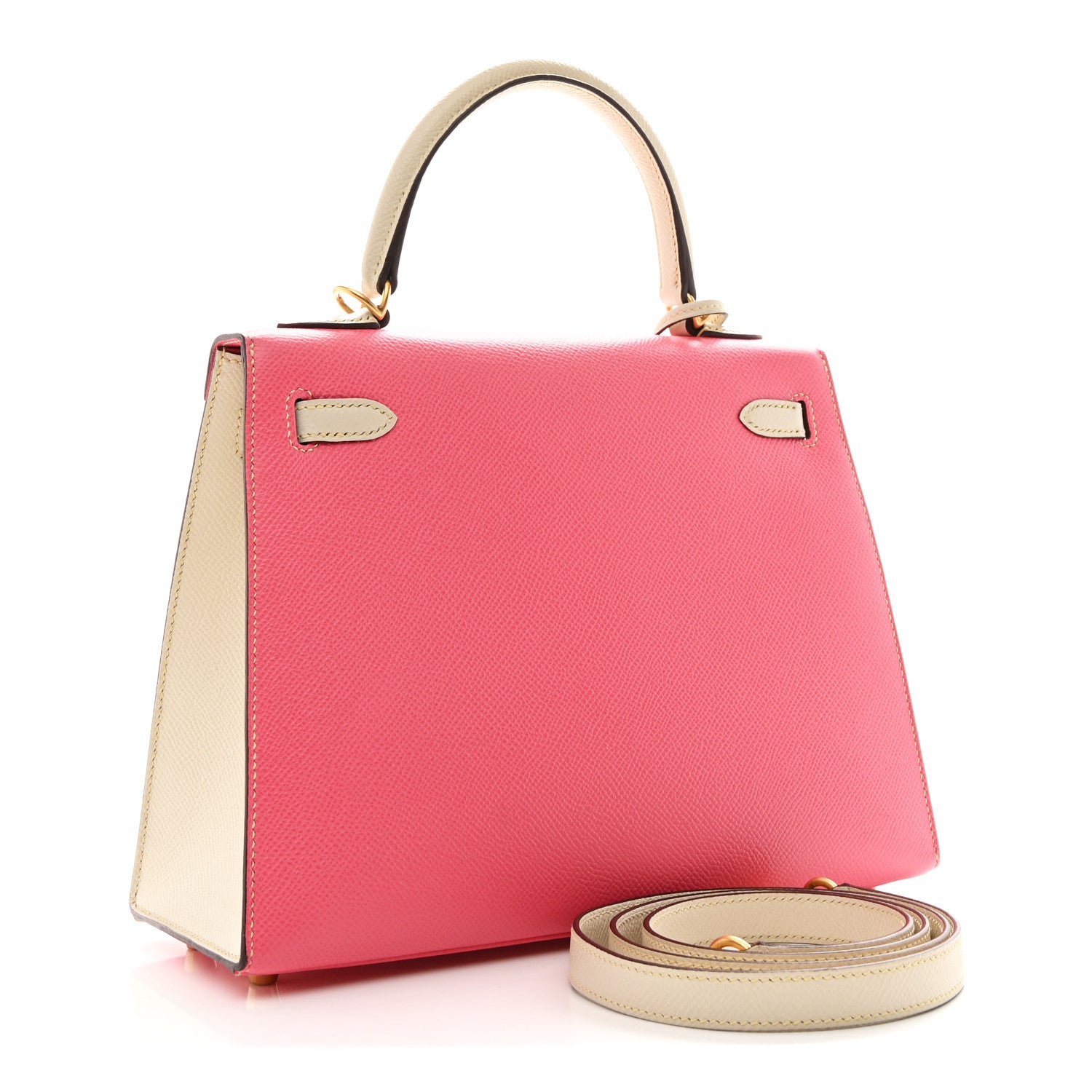 Hermes Epsom Bi-Color Horseshoe Kelly Sellier 25 Rose Azalee Craie 3 of 13