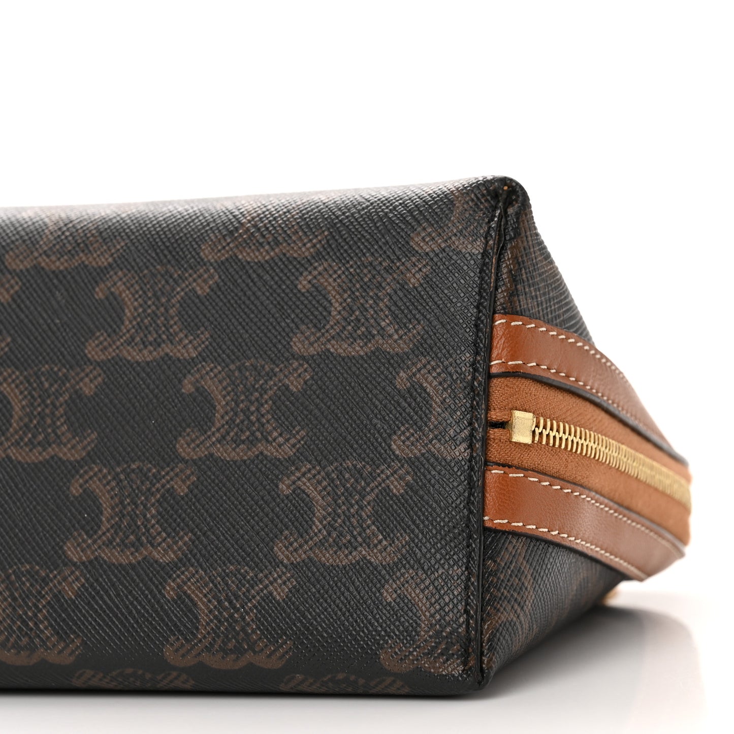 Lambskin Triomphe Canvas Embroidered Logo Clutch With Chain Tan