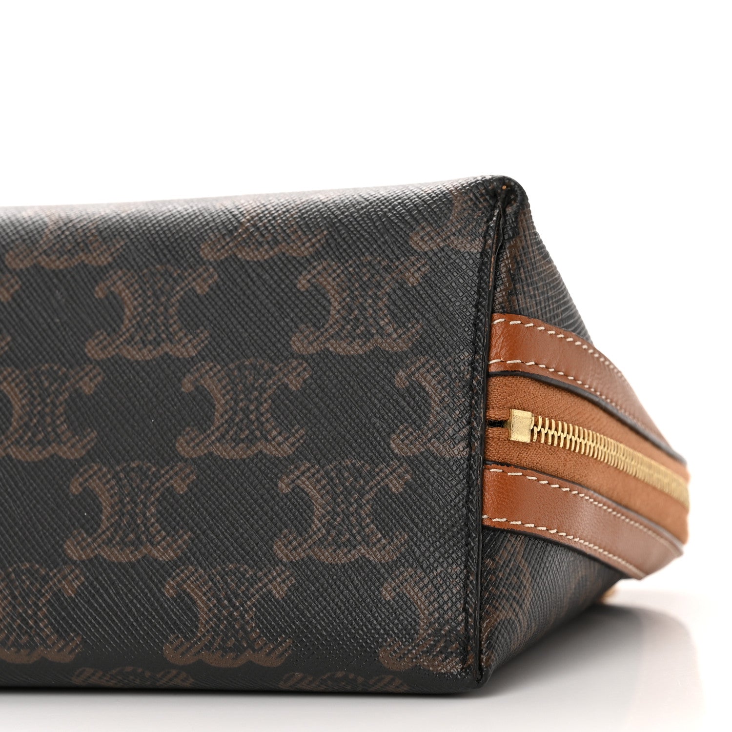 Celine Lambskin Triomphe Canvas Embroidered Logo Clutch With Chain Tan 8 of 11