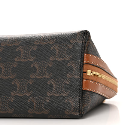 Celine Lambskin Triomphe Canvas Embroidered Logo Clutch With Chain Tan 8 of 11