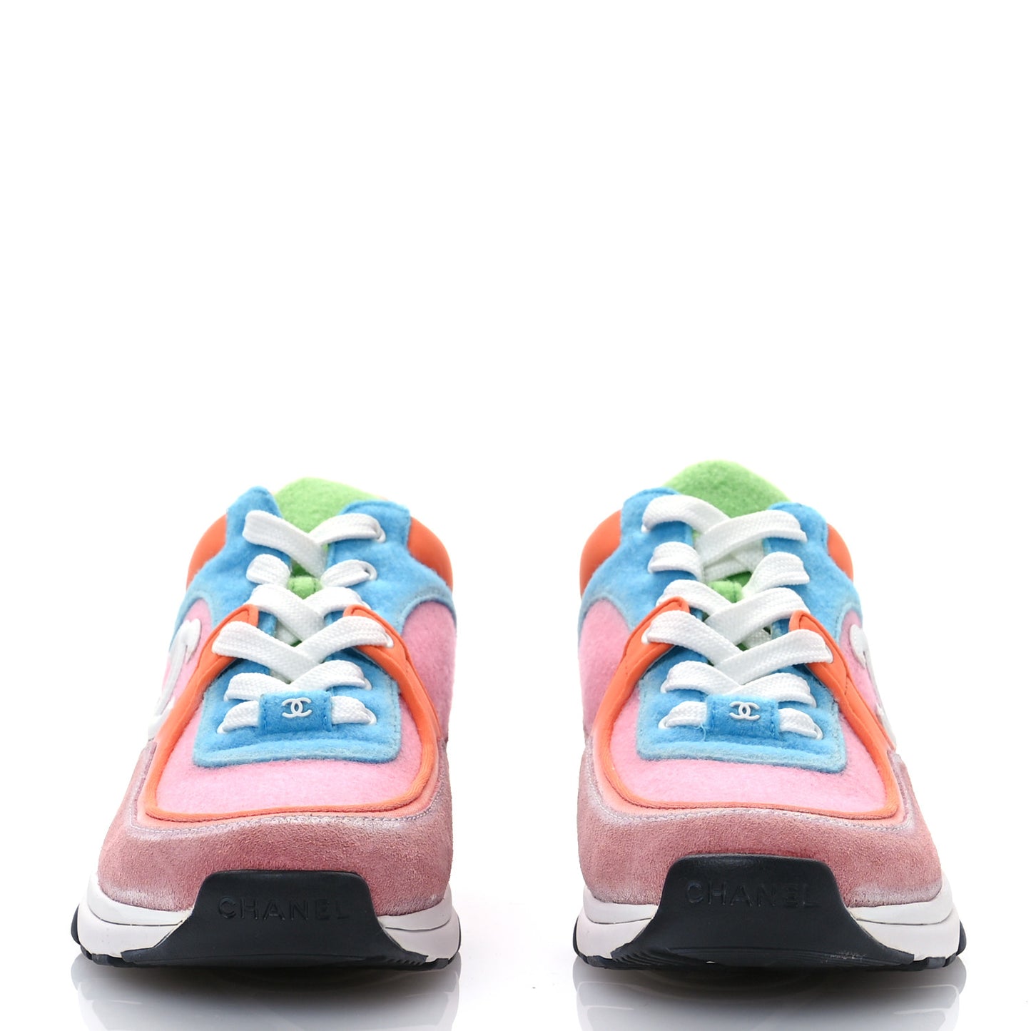 Fabric Suede Calfskin CC Sneakers 38.5 White Multicolor