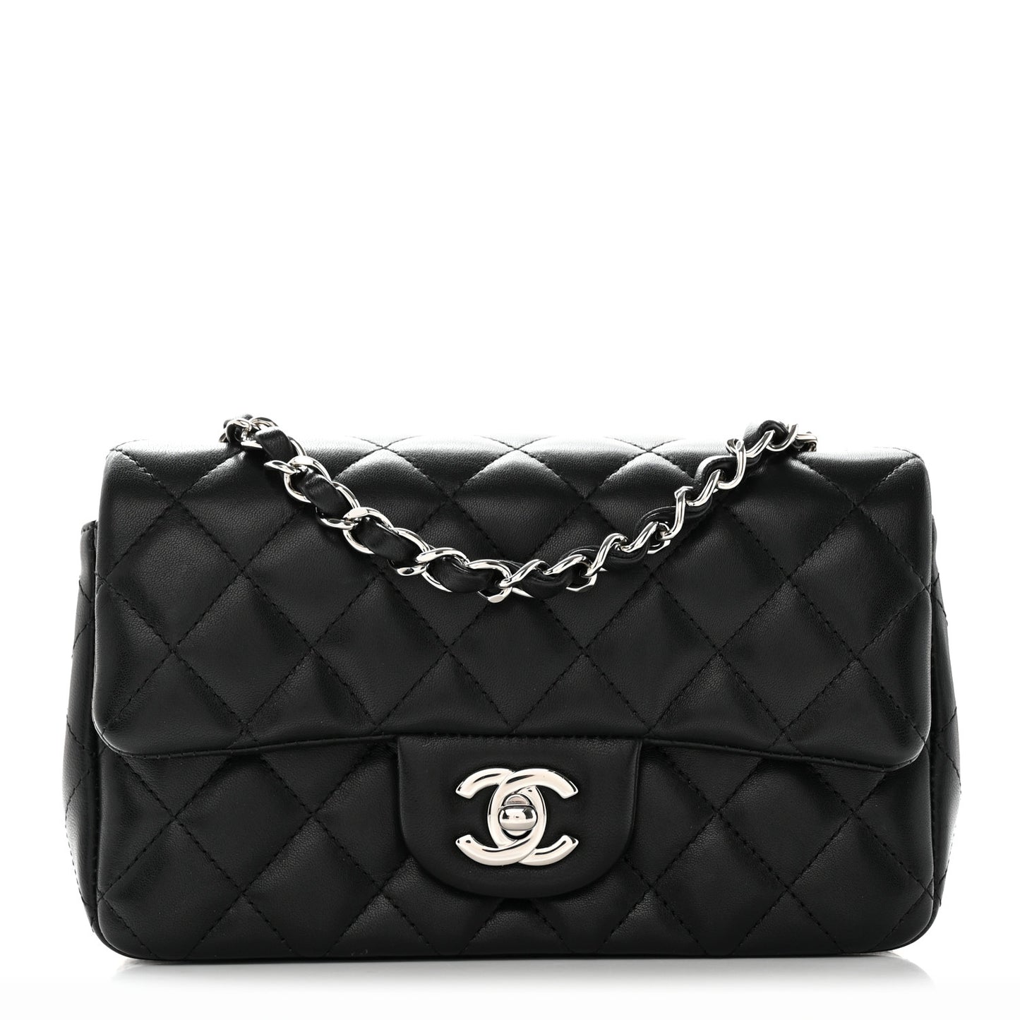 Lambskin Quilted Mini Rectangular Flap Black
