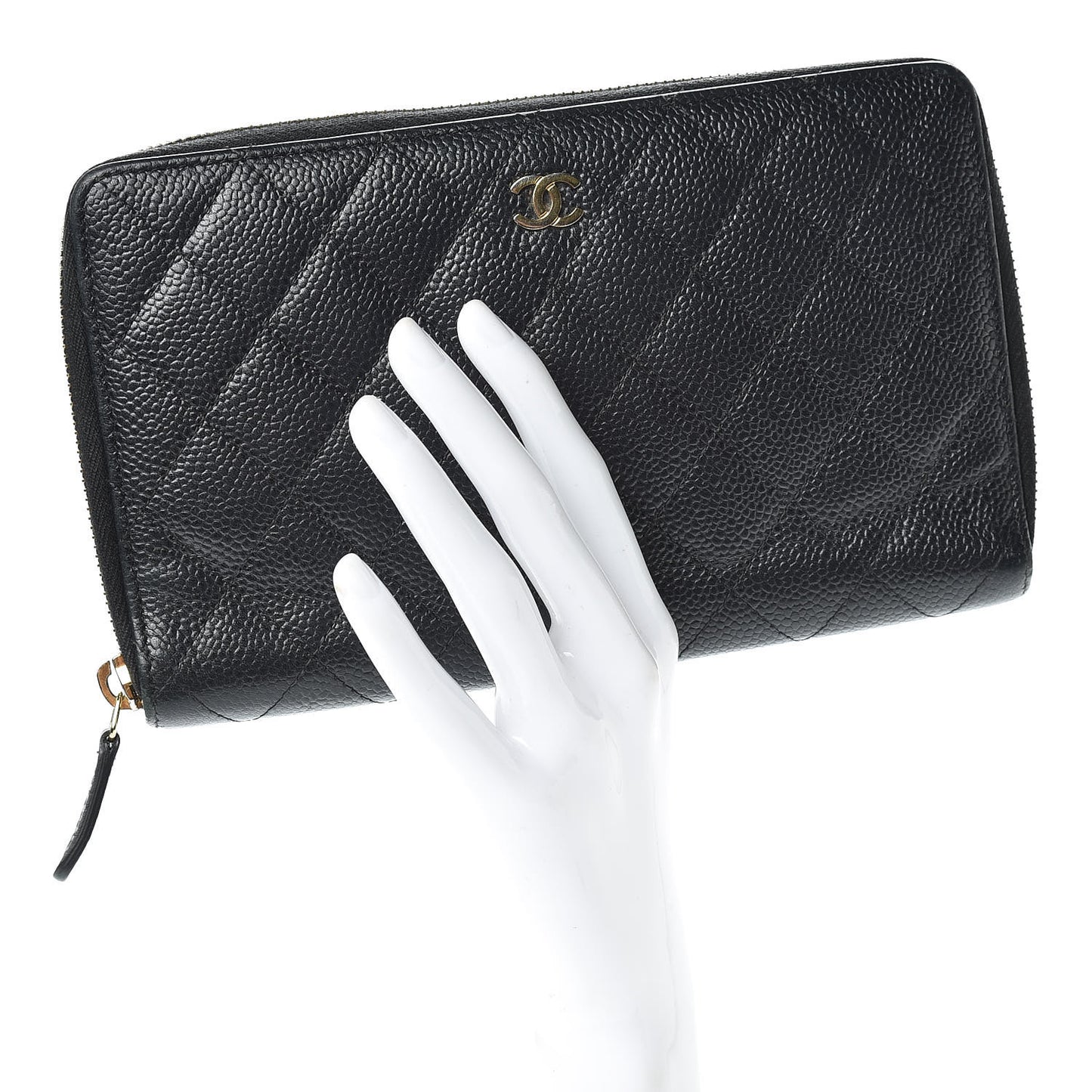 Caviar Quilted Large Zip Around Organizer Wallet Black