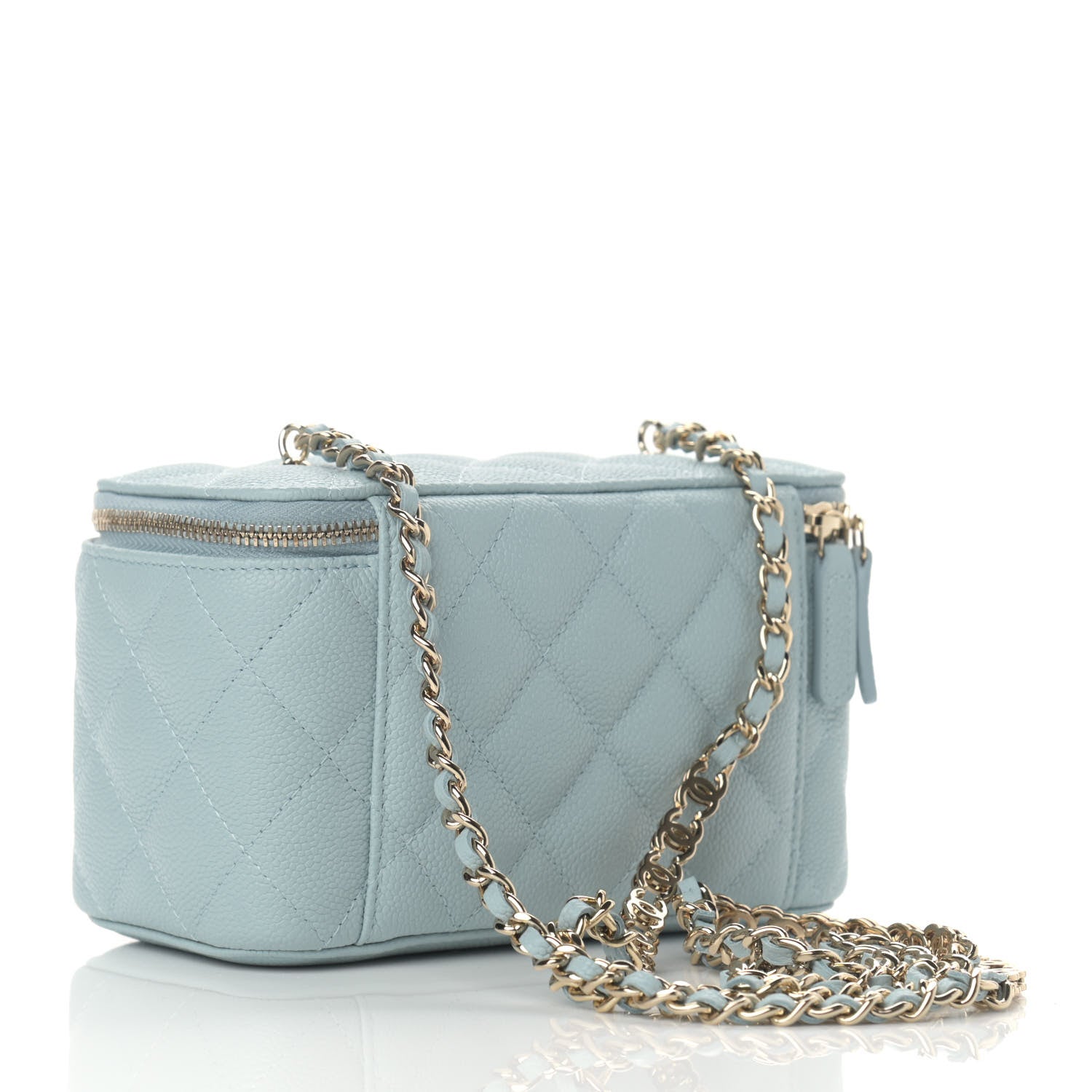 Chanel Caviar Quilted Small Tiny CC Vanity Case With Chain Light Blue 3 of 11