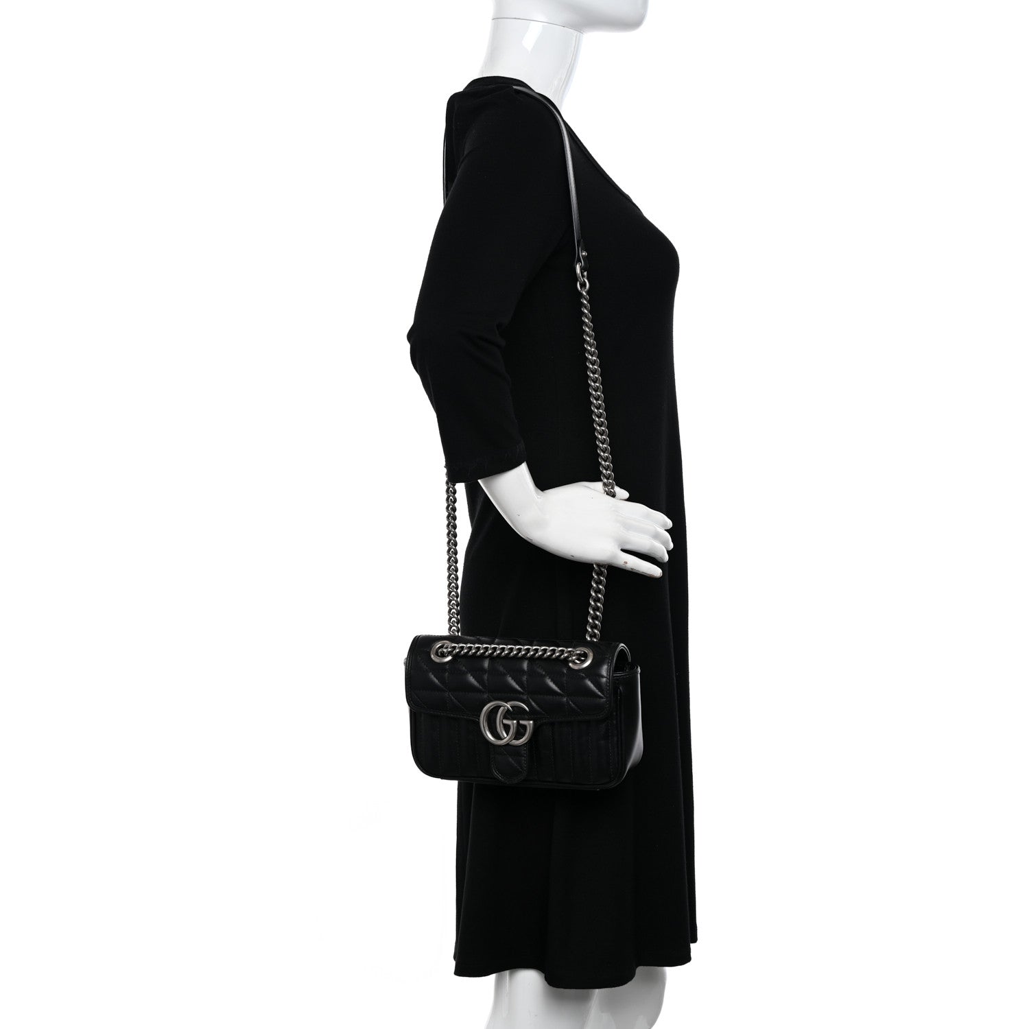Gucci Calfskin Matelasse Aria Mini GG Marmont Shoulder Bag Black 2 of 10